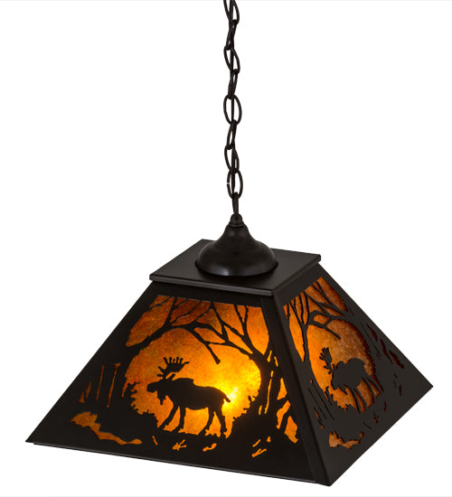 Meyda Lighting Moose at Dawn 22" 2-Light Timeless Bronze Pendant Light With Amber Mica Shade Glass