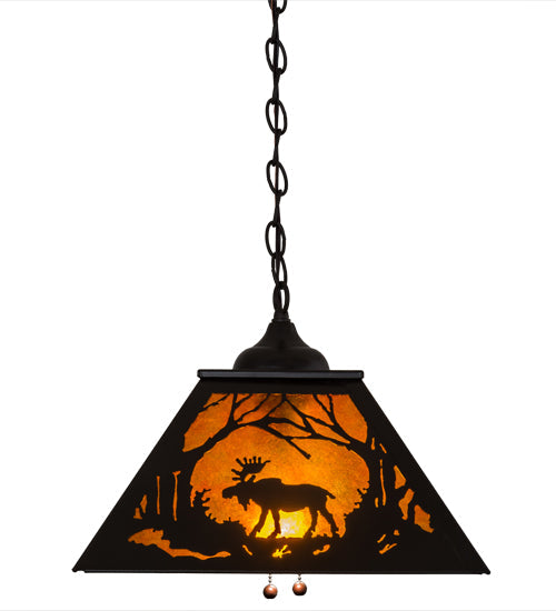 Meyda Lighting Moose at Dawn 22" 2-Light Timeless Bronze Pendant Light With Amber Mica Shade Glass