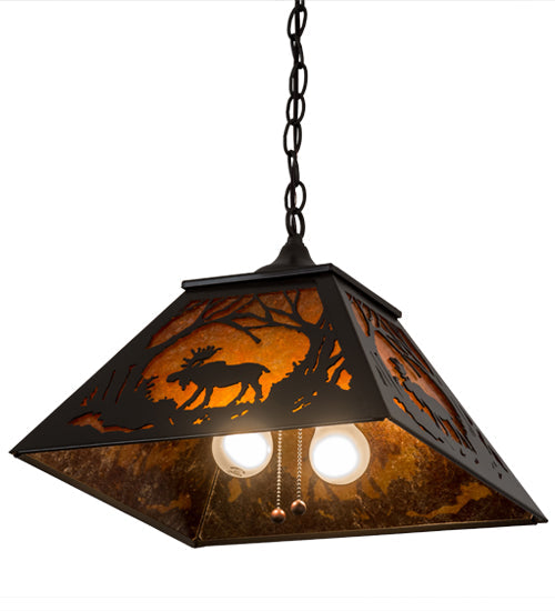 Meyda Lighting Moose at Dawn 22" 2-Light Timeless Bronze Pendant Light With Amber Mica Shade Glass