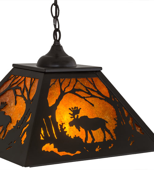 Meyda Lighting Moose at Dawn 22" 2-Light Timeless Bronze Pendant Light With Amber Mica Shade Glass