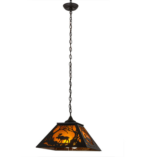 Meyda Lighting Moose at Dawn 22" 2-Light Timeless Bronze Pendant Light With Amber Mica Shade Glass