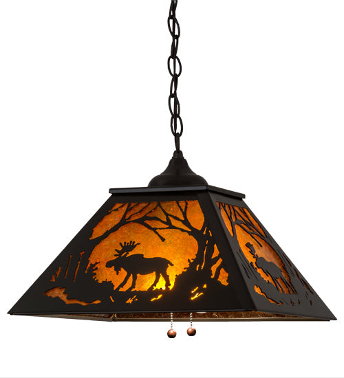 Meyda Lighting Moose at Dawn 22" 2-Light Timeless Bronze Pendant Light With Amber Mica Shade Glass