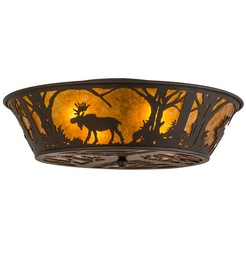 Meyda Lighting Moose at Dawn 22" 4-Light Oil Rubbed Bronze Flush Mount Light With Amber Mica Shade Glass