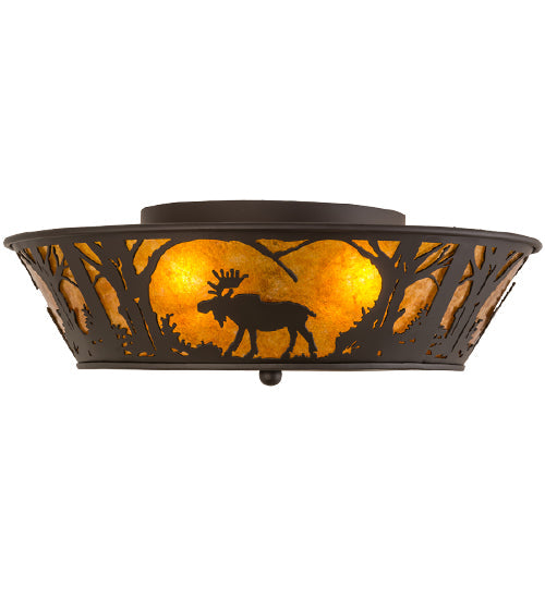 Meyda Lighting Moose at Dawn 22" 4-Light Oil Rubbed Bronze Flush Mount Light With Amber Mica Shade Glass