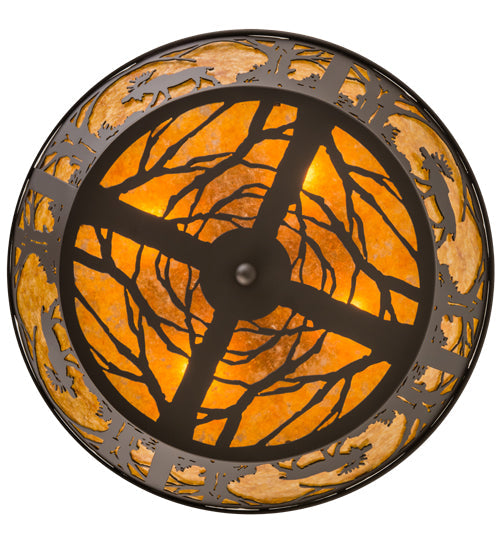 Meyda Lighting Moose at Dawn 22" 4-Light Oil Rubbed Bronze Flush Mount Light With Amber Mica Shade Glass