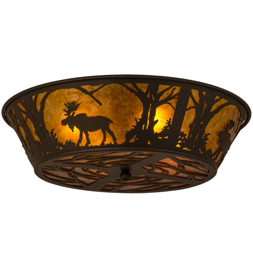 Meyda Lighting Moose at Dawn 22" 4-Light Oil Rubbed Bronze Flush Mount Light With Amber Mica Shade Glass