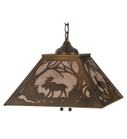 Meyda Lighting Moose at Dawn 23" 2-Light Antique Copper Pendant Light With Silver Mica Shade Glass