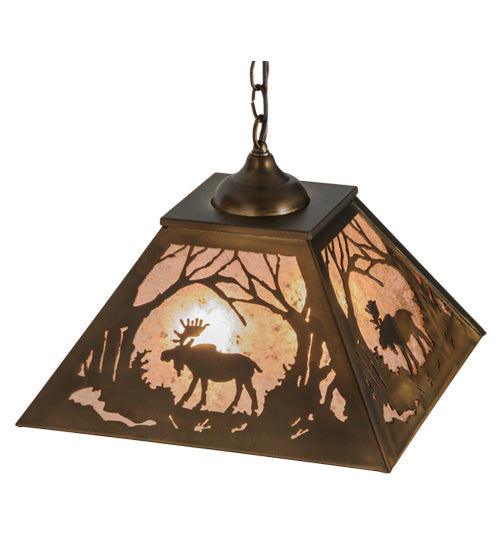 Meyda Lighting Moose at Dawn 23" 2-Light Antique Copper Pendant Light With Silver Mica Shade Glass