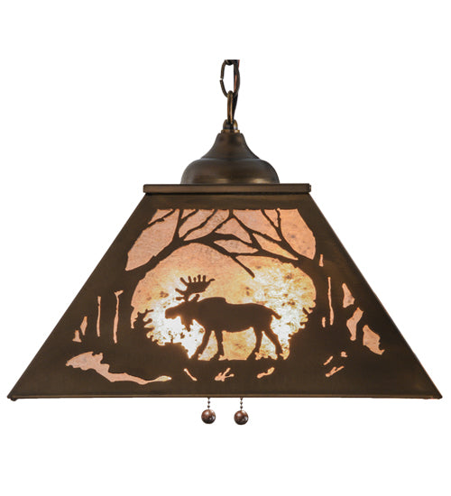 Meyda Lighting Moose at Dawn 23" 2-Light Antique Copper Pendant Light With Silver Mica Shade Glass