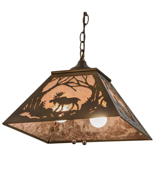 Meyda Lighting Moose at Dawn 23" 2-Light Antique Copper Pendant Light With Silver Mica Shade Glass