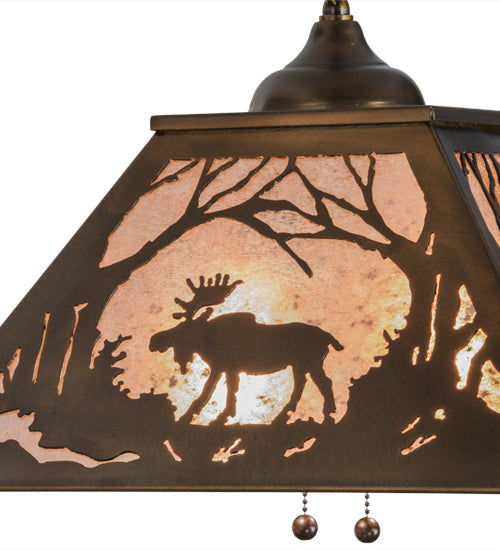 Meyda Lighting Moose at Dawn 23" 2-Light Antique Copper Pendant Light With Silver Mica Shade Glass