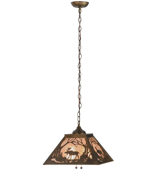 Meyda Lighting Moose at Dawn 23" 2-Light Antique Copper Pendant Light With Silver Mica Shade Glass