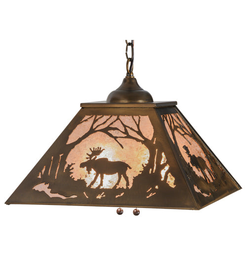 Meyda Lighting Moose at Dawn 23" 2-Light Antique Copper Pendant Light With Silver Mica Shade Glass