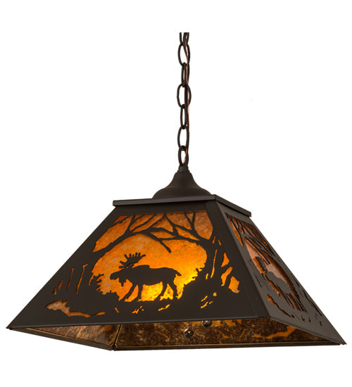 Meyda Lighting Moose at Dawn 23" 2-Light Oil Rubbed Bronze Pendant Light With Amber Mica Shade Glass