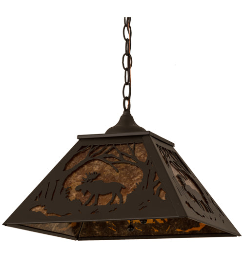 Meyda Lighting Moose at Dawn 23" 2-Light Oil Rubbed Bronze Pendant Light With Amber Mica Shade Glass