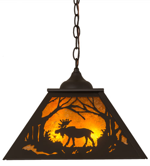 Meyda Lighting Moose at Dawn 23" 2-Light Oil Rubbed Bronze Pendant Light With Amber Mica Shade Glass