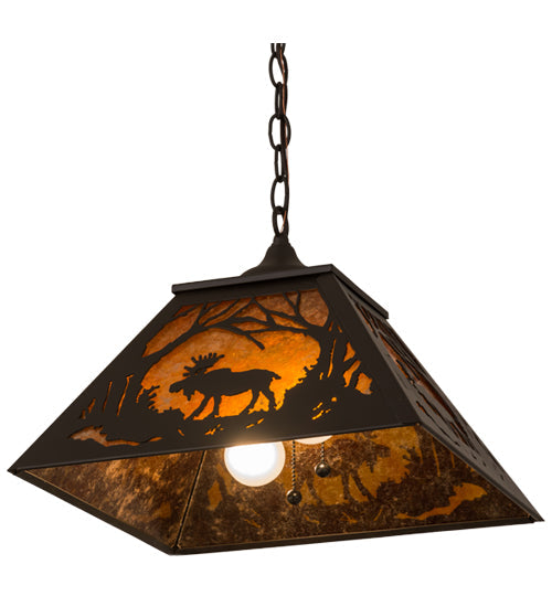 Meyda Lighting Moose at Dawn 23" 2-Light Oil Rubbed Bronze Pendant Light With Amber Mica Shade Glass