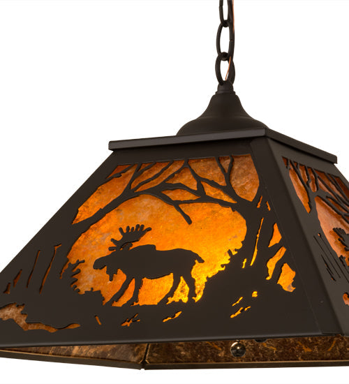 Meyda Lighting Moose at Dawn 23" 2-Light Oil Rubbed Bronze Pendant Light With Amber Mica Shade Glass