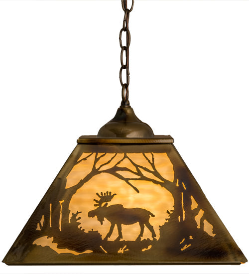 Meyda Lighting Moose at Dawn 23" 3-Light Light Burnished Brass Tint Pendant Light With Beige Art Shade Glass