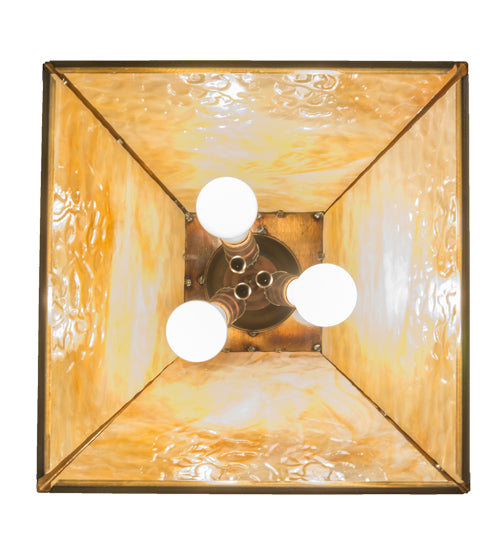 Meyda Lighting Moose at Dawn 23" 3-Light Light Burnished Brass Tint Pendant Light With Beige Art Shade Glass