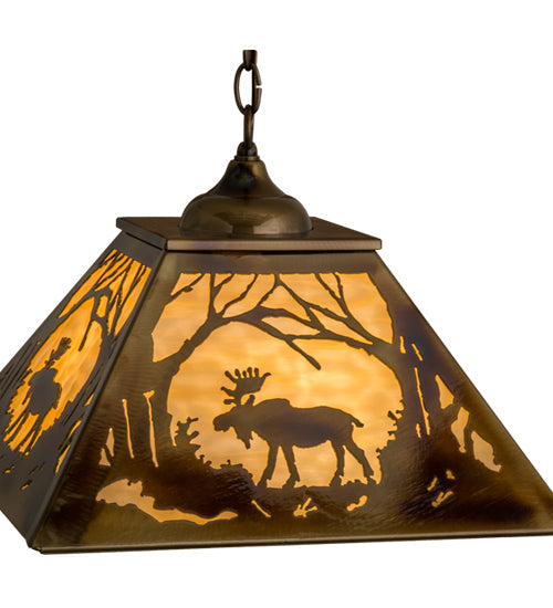Meyda Lighting Moose at Dawn 23" 3-Light Light Burnished Brass Tint Pendant Light With Beige Art Shade Glass