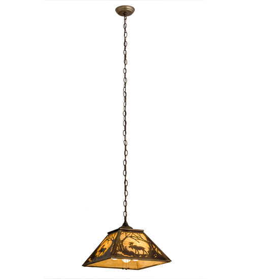 Meyda Lighting Moose at Dawn 23" 3-Light Light Burnished Brass Tint Pendant Light With Beige Art Shade Glass
