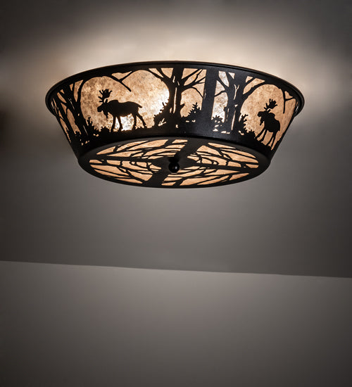 Meyda Lighting Moose at Dawn 23" 4-Light Textured Black Flush Mount Light With Silver Mica Shade Glass