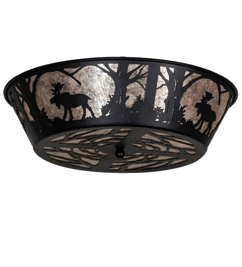 Meyda Lighting Moose at Dawn 23" 4-Light Textured Black Flush Mount Light With Silver Mica Shade Glass