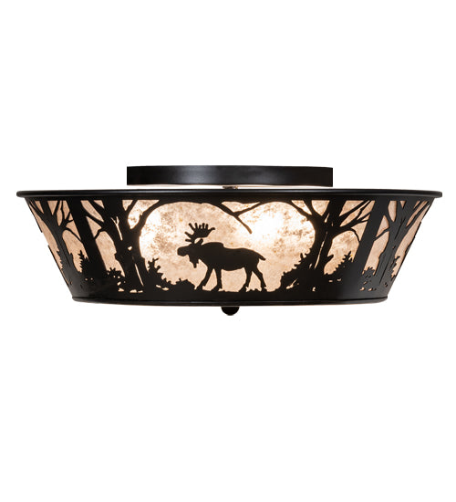 Meyda Lighting Moose at Dawn 23" 4-Light Textured Black Flush Mount Light With Silver Mica Shade Glass