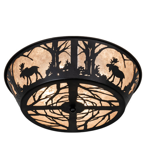 Meyda Lighting Moose at Dawn 23" 4-Light Textured Black Flush Mount Light With Silver Mica Shade Glass