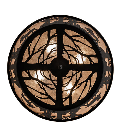 Meyda Lighting Moose at Dawn 23" 4-Light Textured Black Flush Mount Light With Silver Mica Shade Glass