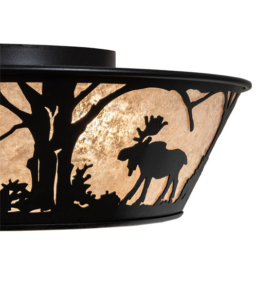 Meyda Lighting Moose at Dawn 23" 4-Light Textured Black Flush Mount Light With Silver Mica Shade Glass