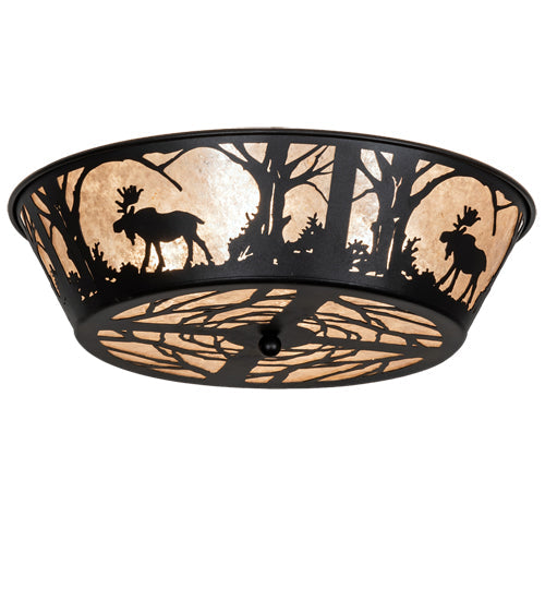 Meyda Lighting Moose at Dawn 23" 4-Light Textured Black Flush Mount Light With Silver Mica Shade Glass