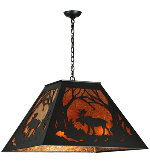 Meyda Lighting Moose at Dawn 42" 4-Light Textured Black Pendant Light With Amber Mica Shade Glass