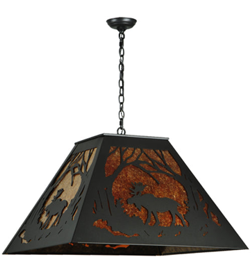 Meyda Lighting Moose at Dawn 42" 4-Light Textured Black Pendant Light With Amber Mica Shade Glass