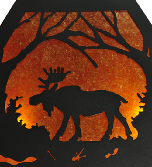 Meyda Lighting Moose at Dawn 42" 4-Light Textured Black Pendant Light With Amber Mica Shade Glass