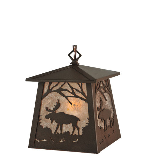 Meyda Lighting Moose at Dawn 48" Cafe Noir Mini Pendant Light With Silver Mica Shade Glass