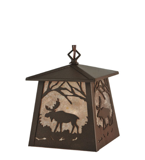 Meyda Lighting Moose at Dawn 48" Cafe Noir Mini Pendant Light With Silver Mica Shade Glass