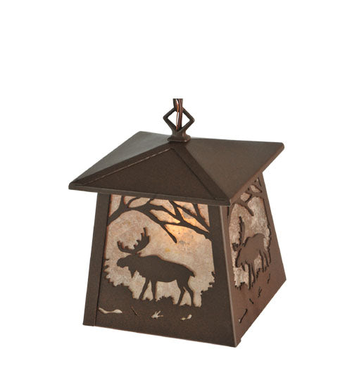 Meyda Lighting Moose at Dawn 48" Cafe Noir Mini Pendant Light With Silver Mica Shade Glass