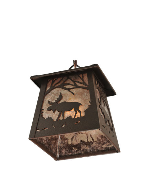 Meyda Lighting Moose at Dawn 48" Cafe Noir Mini Pendant Light With Silver Mica Shade Glass