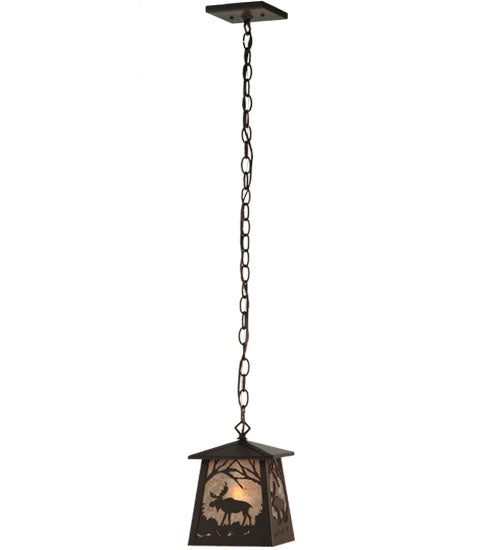 Meyda Lighting Moose at Dawn 48" Cafe Noir Mini Pendant Light With Silver Mica Shade Glass