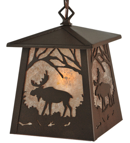Meyda Lighting Moose at Dawn 48" Cafe Noir Mini Pendant Light With Silver Mica Shade Glass