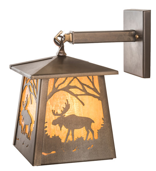 Meyda Lighting Moose at Dawn 7" Antique Copper Hanging Wall Sconce With Honey Ripple Shade Glass