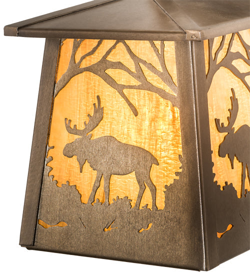 Meyda Lighting Moose at Dawn 7" Antique Copper Hanging Wall Sconce With Honey Ripple Shade Glass