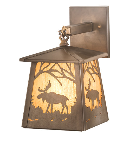 Meyda Lighting Moose at Dawn 7" Antique Copper Hanging Wall Sconce With Honey Ripple Shade Glass