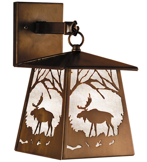 Meyda Lighting Moose at Dawn 8" Antique Copper Hanging Wall Sconce With Silver Mica Shade Glass