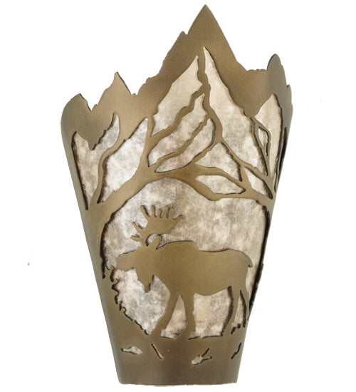 Meyda Lighting Moose at Dawn 8" Antique Copper Left Wall Sconce With Silver Mica Shade Glass