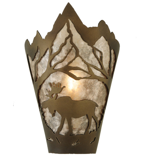 Meyda Lighting Moose at Dawn 8" Antique Copper Left Wall Sconce With Silver Mica Shade Glass