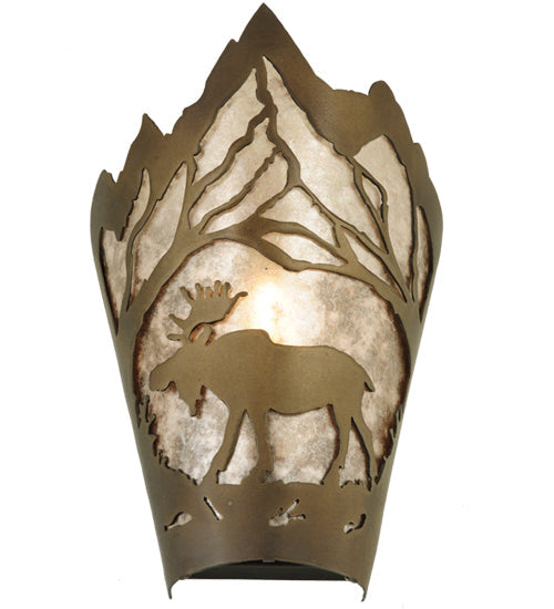 Meyda Lighting Moose at Dawn 8" Antique Copper Left Wall Sconce With Silver Mica Shade Glass