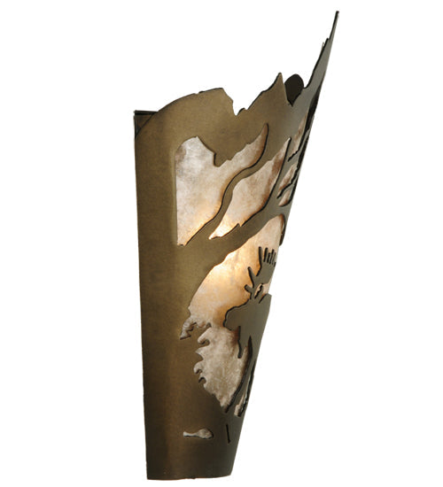 Meyda Lighting Moose at Dawn 8" Antique Copper Left Wall Sconce With Silver Mica Shade Glass